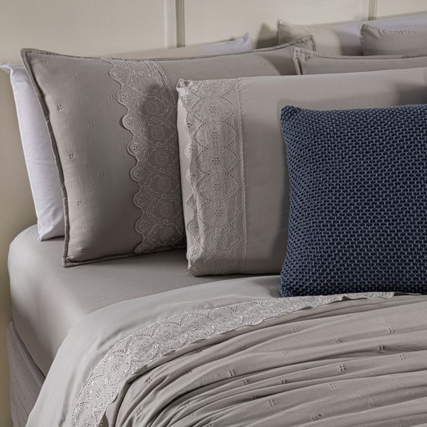 Kit Cama Posta Serena Percal 300 Fios Bordado Inglês Fendi/Azul