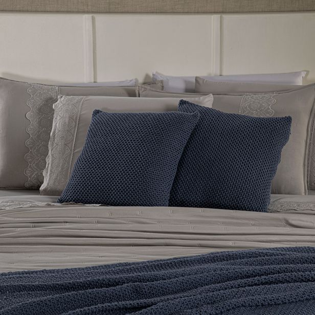Kit Cama Posta Serena Percal 300 Fios Bordado Inglês Fendi/Azul