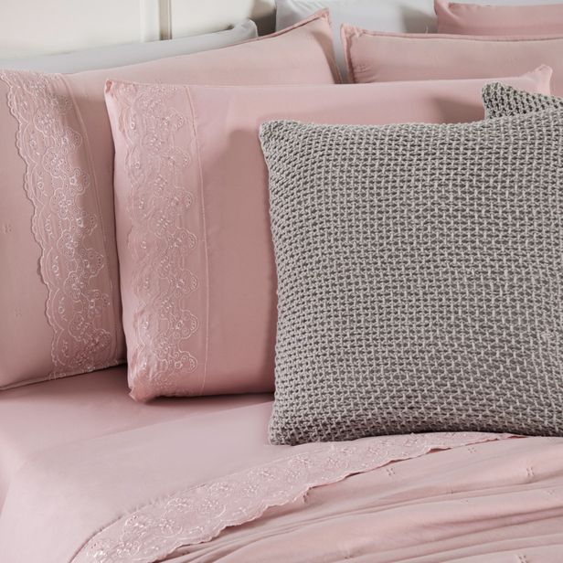 Kit Cama Posta Serena Percal 300 Fios Bordado Inglês Rosê/Prata