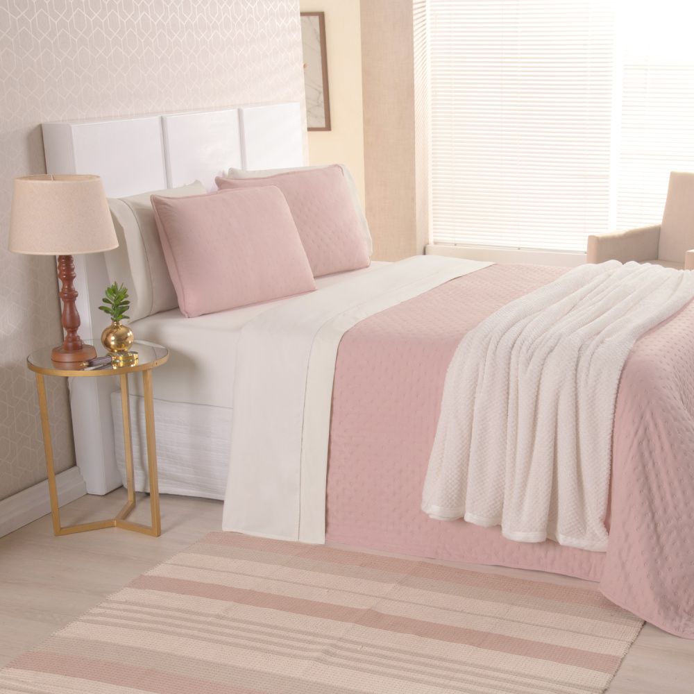 Kit Cama Posta Isabelle Palha/Rosê/Marfim