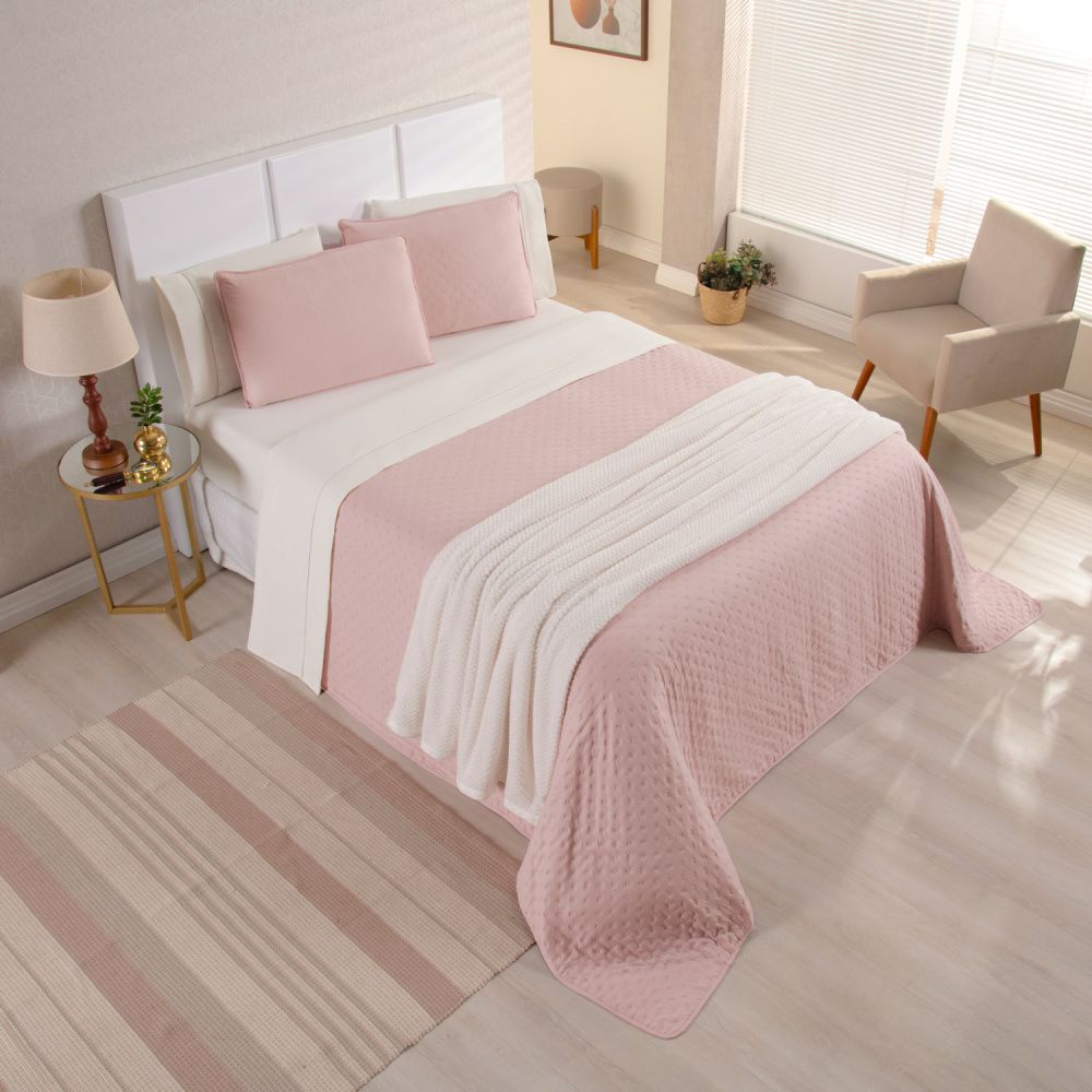 Kit Cama Posta Isabelle Palha/Rosê/Marfim