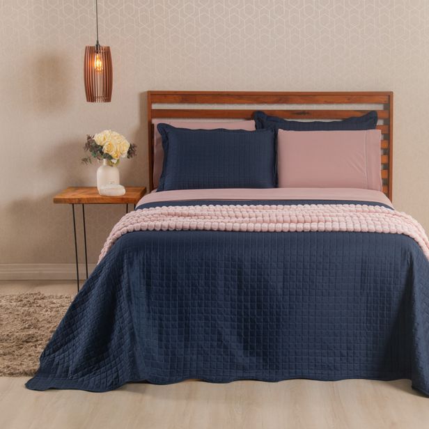 Kit Cama Posta Vitória Rosê/Azul Marinho