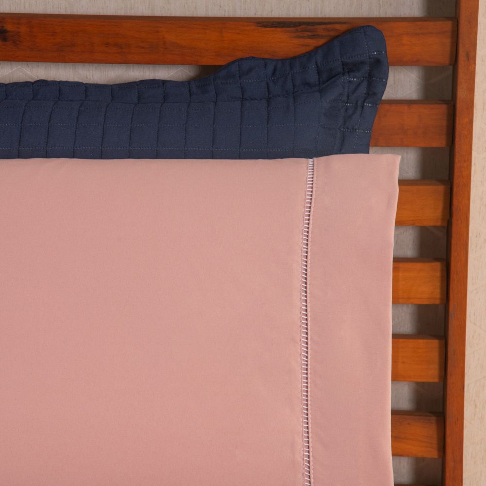Kit Cama Posta Vitória Rosê/Azul Marinho