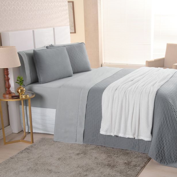 Kit Cama Posta Isabelle Cinza/Marfim