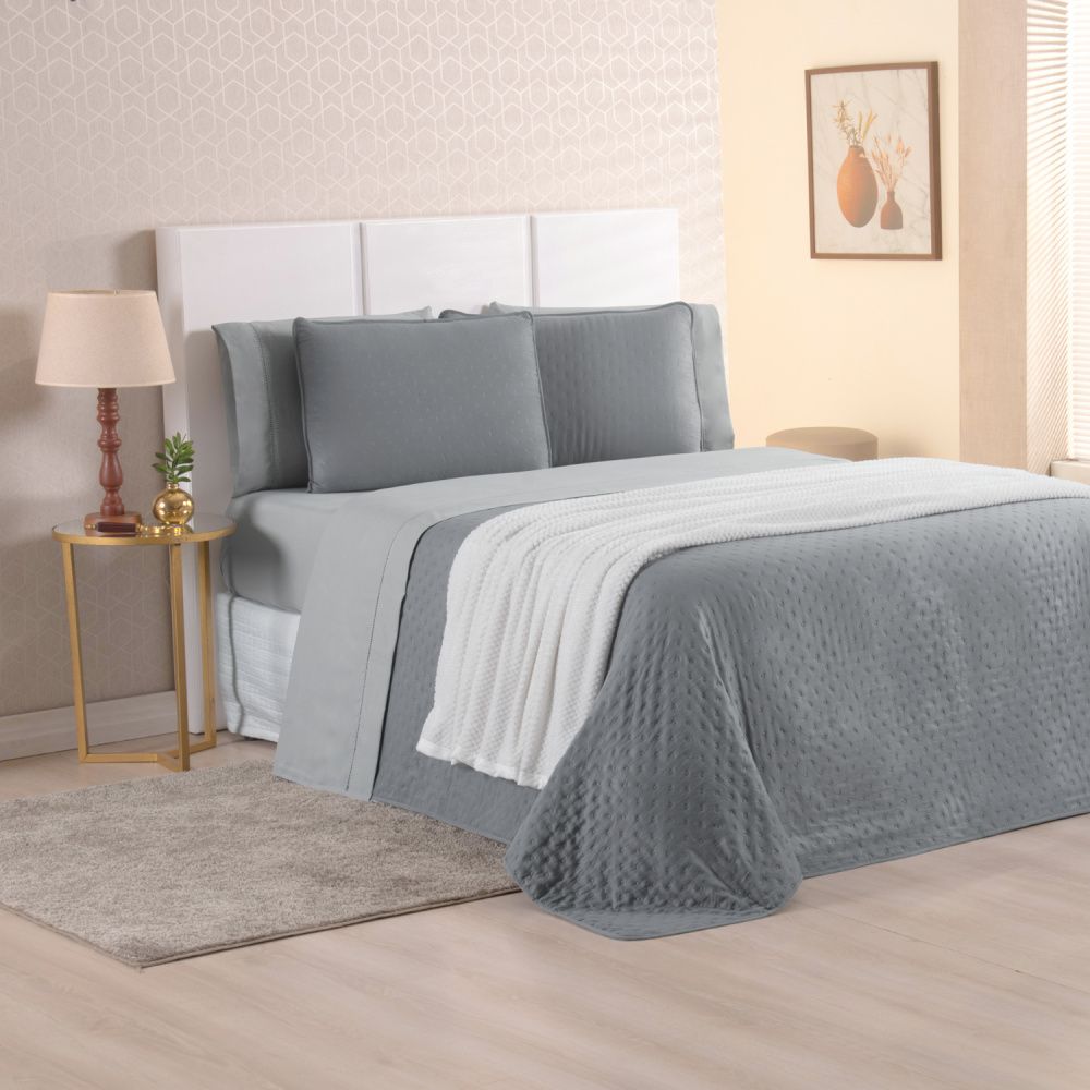 Kit Cama Posta Isabelle Cinza/Marfim
