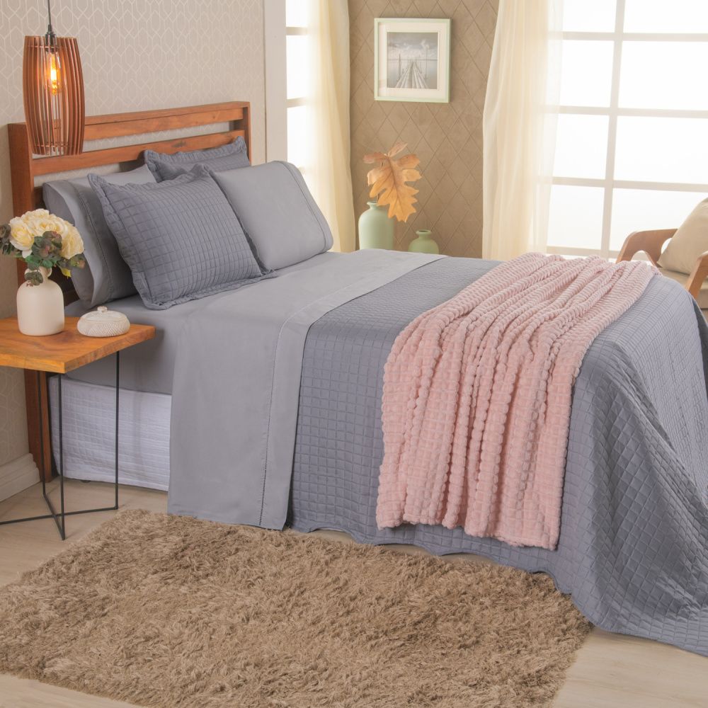 Kit Cama Posta Vitória Cinza/Rosê