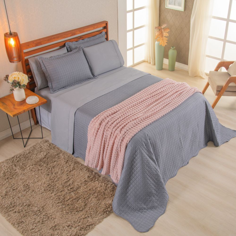 Kit Cama Posta Vitória Cinza/Rosê