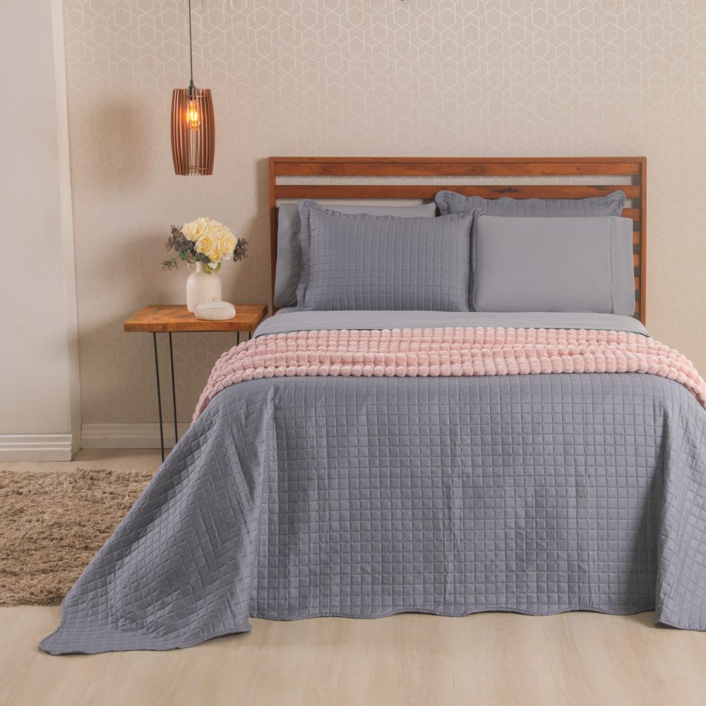 Kit Cama Posta Vitória Cinza/Rosê