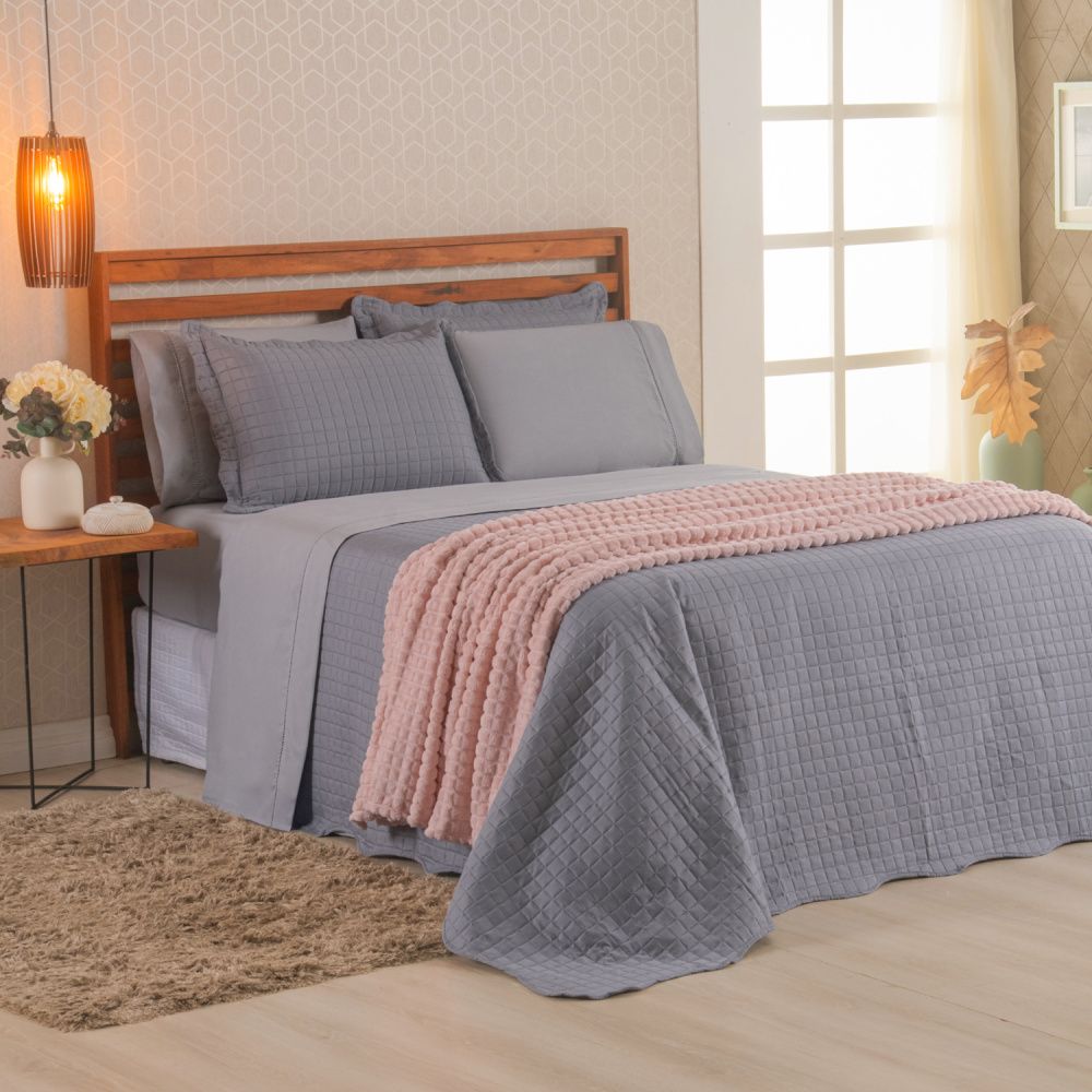 Kit Cama Posta Vitória Cinza/Rosê