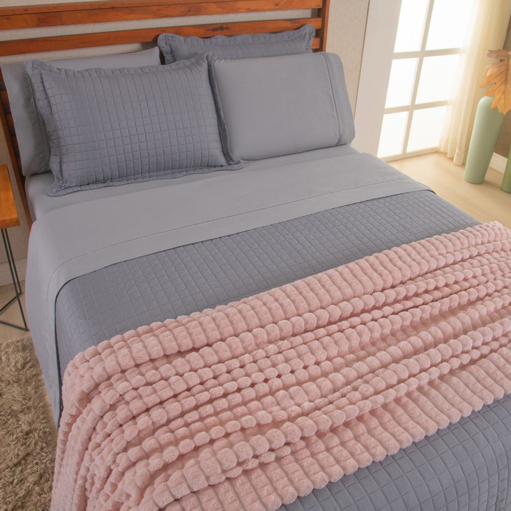 Kit Cama Posta Vitória Cinza/Rosê