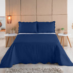Kit Cobre Leito Colcha Boutis Pastilhas Dupla Face 150 Fios Matelado Marinho