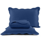 Kit Cobre Leito Colcha Boutis Pastilhas Dupla Face 150 Fios Matelado Marinho