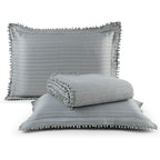 Kit Cobre Leito Colcha Matelado PomPom 300 Fios Cinza