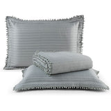 Kit Cobre Leito Colcha Matelado PomPom 300 Fios Cinza