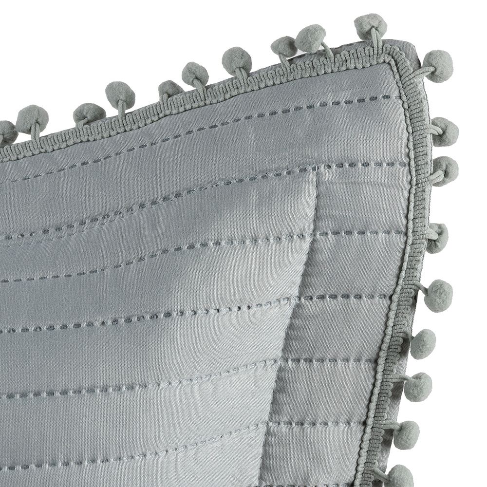 Kit Cobre Leito Colcha Matelado PomPom 300 Fios Cinza