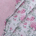 Kit Colcha Cobre Leito 150 Fios Matelado Boutis Estampada Dupla Face Bali Rosa