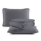 Kit Cobre Leito Colcha Matelado Dupla Face Dots 300 Fios Cinza