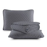 Kit Cobre Leito Colcha Matelado Dupla Face Dots 300 Fios Cinza