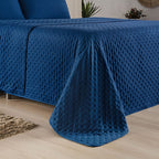 Kit Cobre Leito Colcha Matelado Dupla Face Dots 300 Fios Azul Marinho