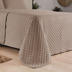 Kit Cobre Leito Colcha Matelado Dupla Face Dots 300 Fios Cáqui