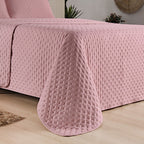 Kit Cobre Leito Colcha Matelado Dupla Face Dots 300 Fios Rose