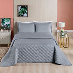 Kit Cobre Leito Colcha Ravena Percal 200 Fios Matelassê Cinza