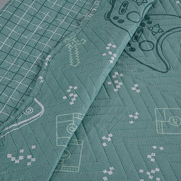 Kit Cobre Leito Colcha Solteiro 2 Peças 150 Fios Matelado Estampado Boutis Kids Game