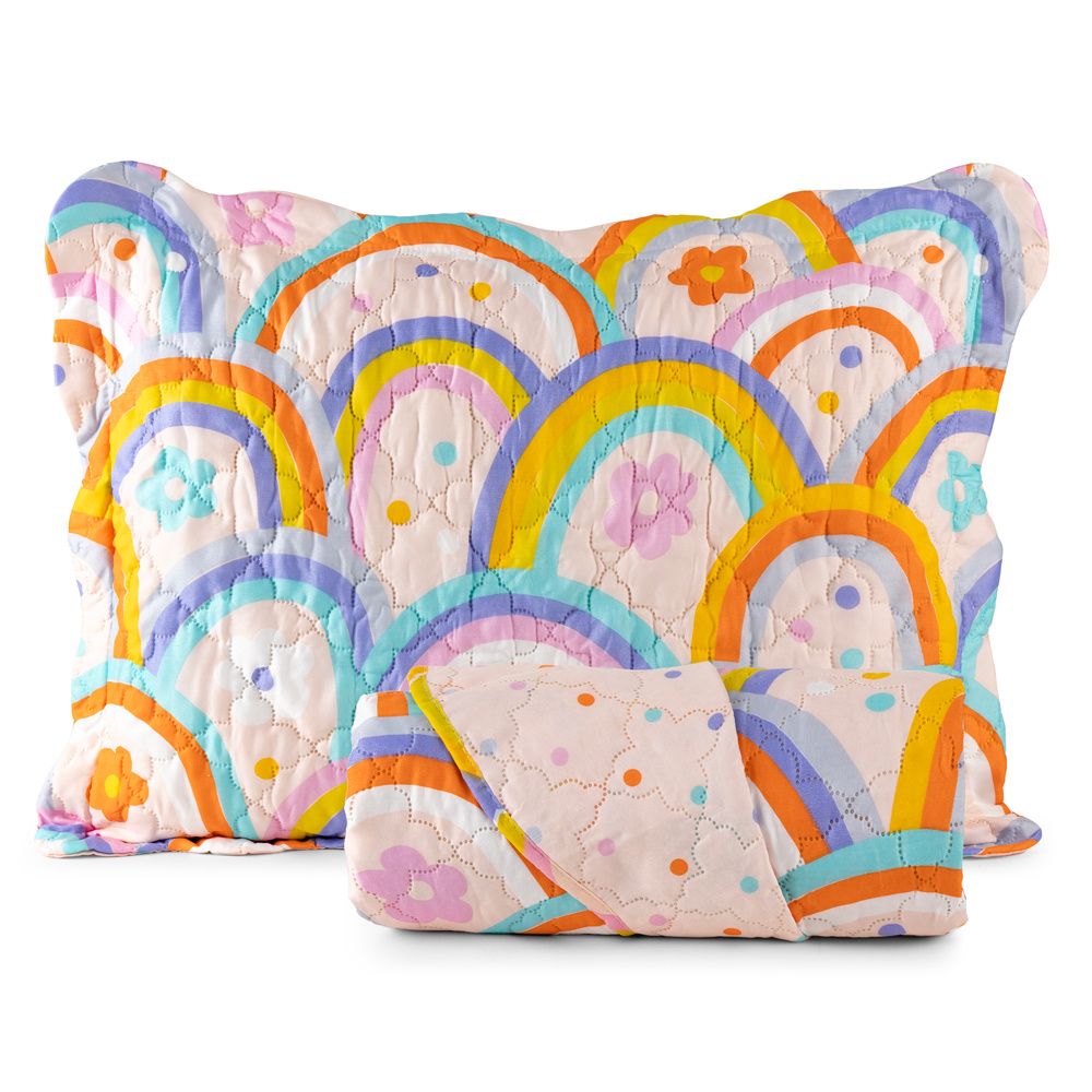 Kit Cobre Leito Colcha Solteiro 2 Peças 150 Fios Matelado Estampado Boutis Kids Arco Íris