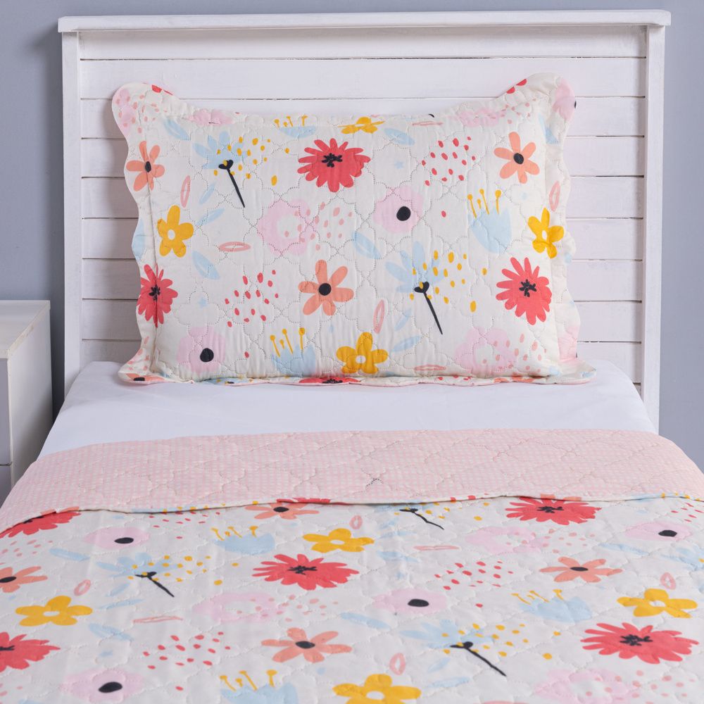Kit Cobre Leito Colcha Solteiro 2 Peças 150 Fios Matelado Estampado Boutis Kids Floral