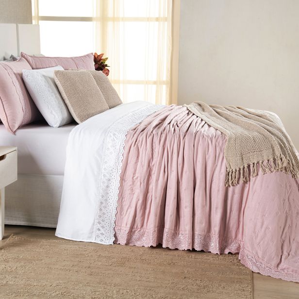 Kit Cama Posta Serena Percal 300 Fios Bordado Inglês Branco/Rosê/Marfim
