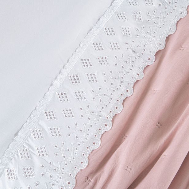 Kit Cama Posta Serena Percal 300 Fios Bordado Inglês Branco/Rosê/Marfim