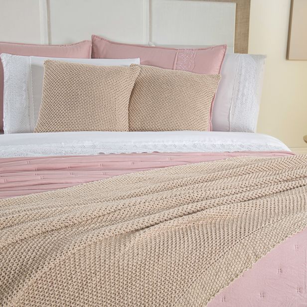 Kit Cama Posta Serena Percal 300 Fios Bordado Inglês Branco/Rosê/Marfim