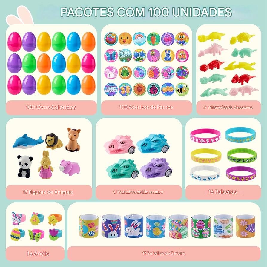 Kit de ovos plásticos recheados com brinquedos surpresa