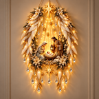 Anjo da Guarda Natalino Iluminado — Presépio de Parede com Luz Dourada