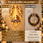 Anjo da Guarda Natalino Iluminado — Presépio de Parede com Luz Dourada