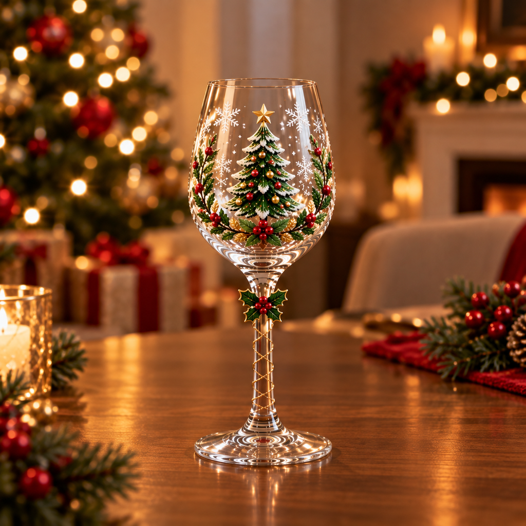 Conjunto de 6 Taças de Vinho Especial de Natal | Taças de Vidro 3D Natalinas