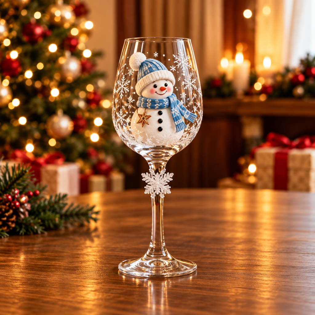 Conjunto de 6 Taças de Vinho Especial de Natal | Taças de Vidro 3D Natalinas