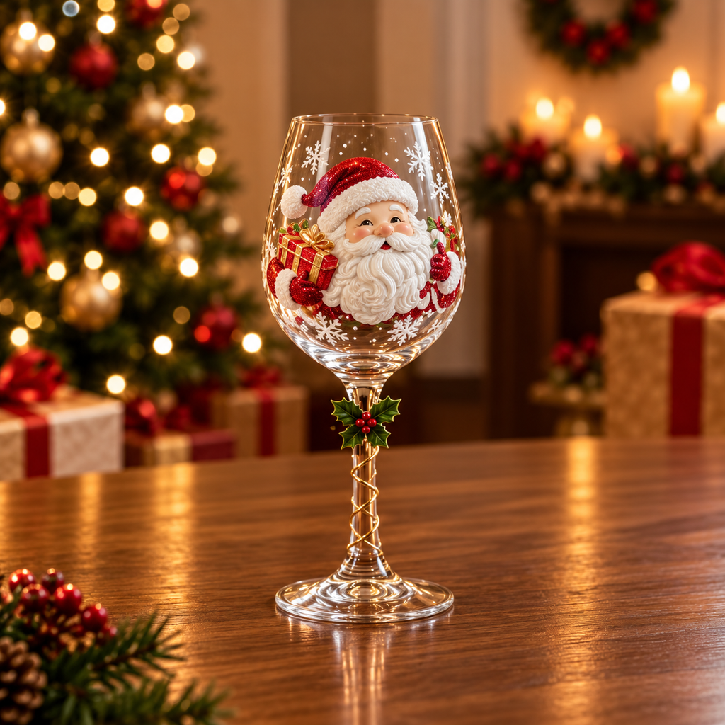 Conjunto de 6 Taças de Vinho Especial de Natal | Taças de Vidro 3D Natalinas
