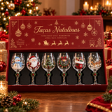 Conjunto de 6 Taças de Vinho Especial de Natal | Taças de Vidro 3D Natalinas