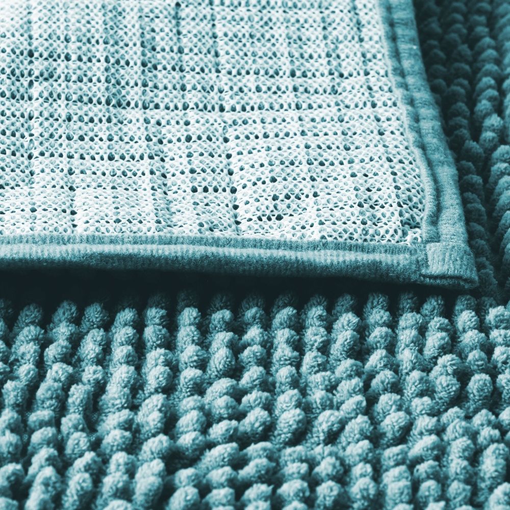 Tapete De Banheiro Bolinha Popcorn Antiderrapante 60x40cm Chenille Azul Claro